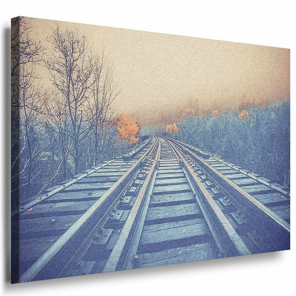 Schienen Baume Grau Leinwandbild AK Art Bilder Mehrfarbig Kunstdruck Wandbild