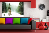 Schneeleopard im Wald Leinwandbild AK Art Bilder Wanddeko Wandbild Kunstdruck