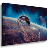 Planet Kampfschiff Leinwandbild AK Art Bilder Mehrfarbig Kunstdruck Wandbild XXL