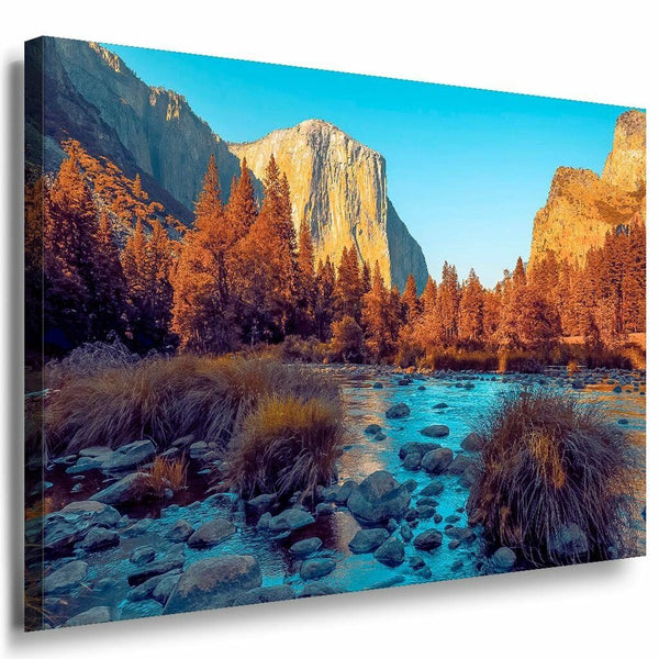 Fluss Berg Wald Leinwandbild AK Art Bilder Mehrfarbig Kunstdruck XXL Wandbild